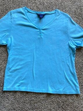 Karen Scott Short Sleeve Henley Top Beach Glass Size Large